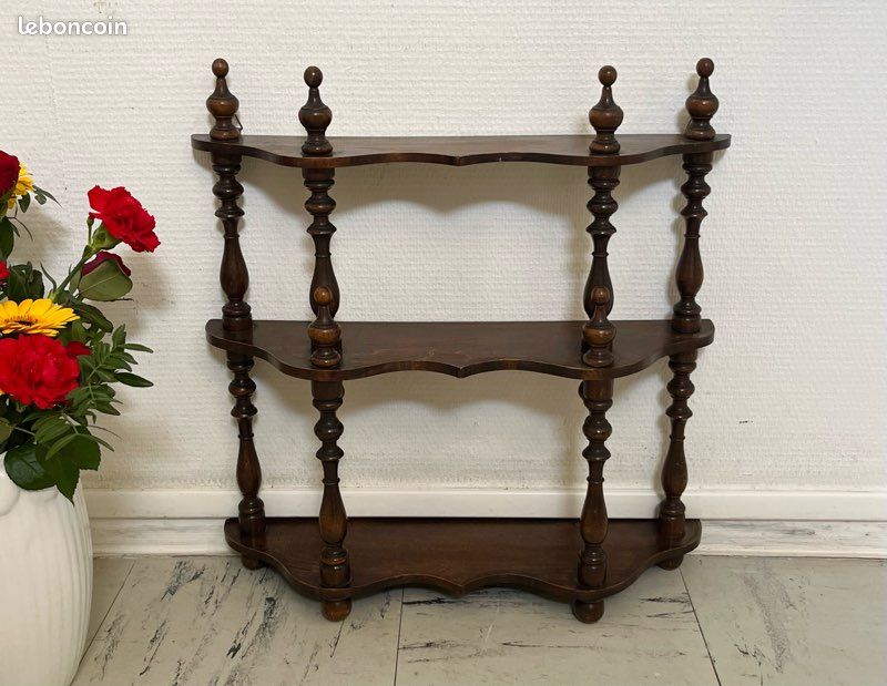 Étagère ancienne/bibliothèque murale/présentoir à 3 étages/mini étagère sur pied de style Napoléon III, en bois massif, vintage et tendance (image 1)