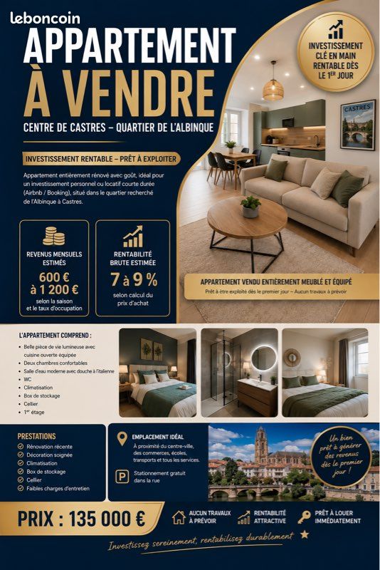 Appartement 3 pièces 59 m² · à Castres · 59,2 m² · 135 000 €