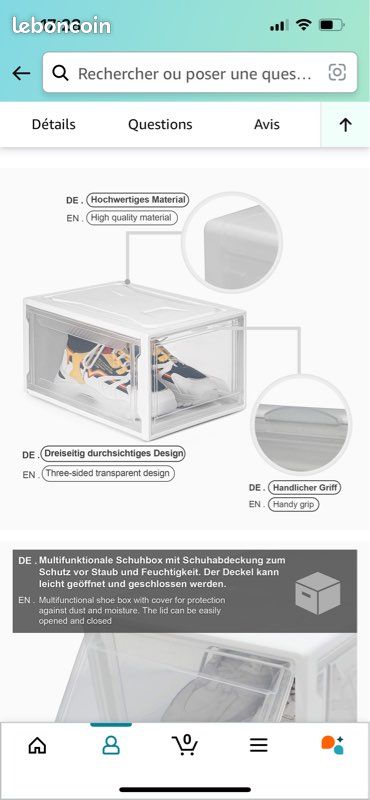 Yorbay Lot De 3 Boîtes à Chaussures Avec Couvercle Transparent, Couleur Noir, Boîte De Rangement Pour Chaussures, Outils De Couture, Jusqu'à La Pointure De 48 (37 X 26 X 16 Cm