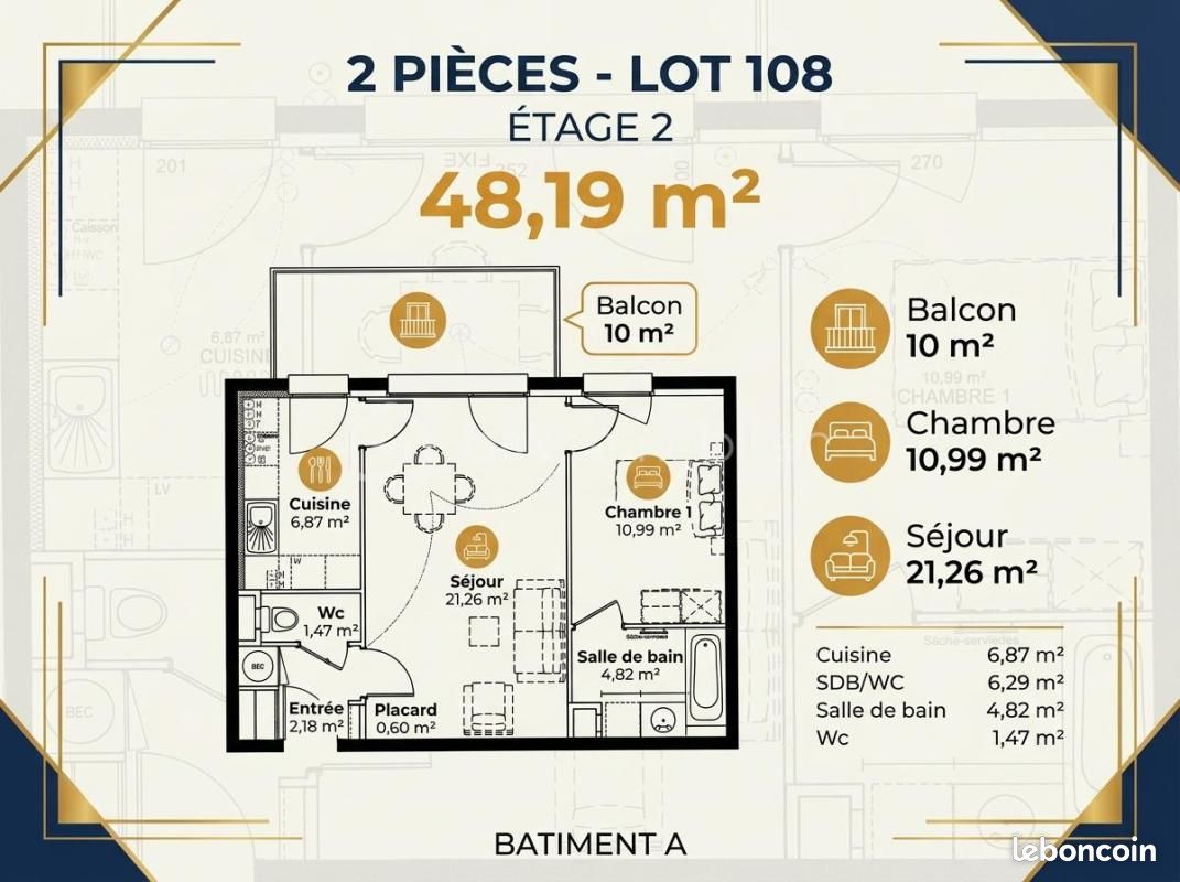 Appartement 2 pièces 48 m² · à Ostwald · 48 m² · 140 000 €