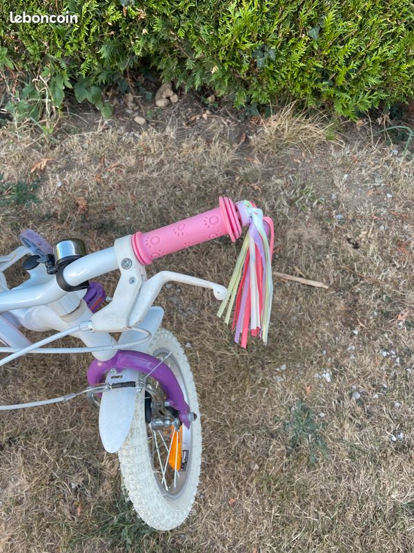 Vélo enfant 14 pouces blanc et violet avec petites roues (image 3)