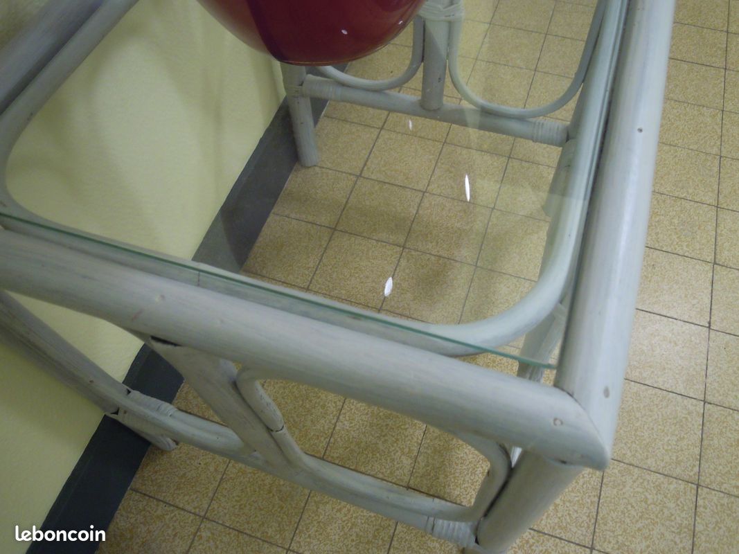 Petite table en ROTIN + VERRE veritable BE (image 3)