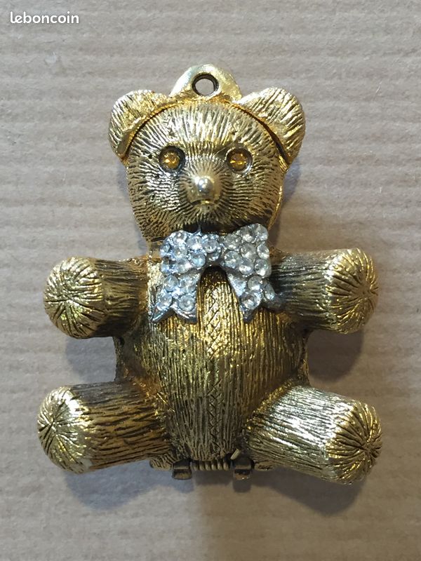 Broche Vintage Ourson En Métal Doré – Signée CDL, Strass – Style Peluche, Années 1900 – Occasion