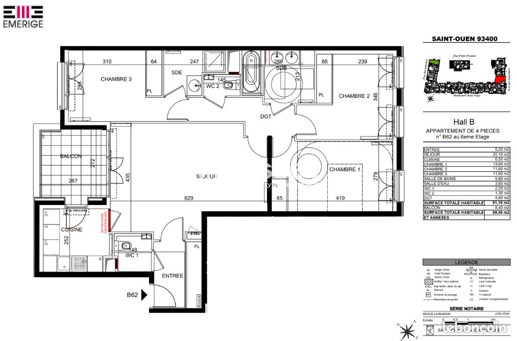 Appartement 4 pièces 91 m² · à Saint-Ouen-sur-Seine · 91 m² · 1 925 €/mois