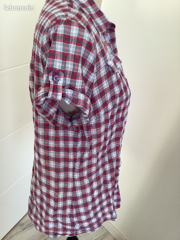 Chemise manche courte avec patte à carreaux bleu rouge M Camaïeu