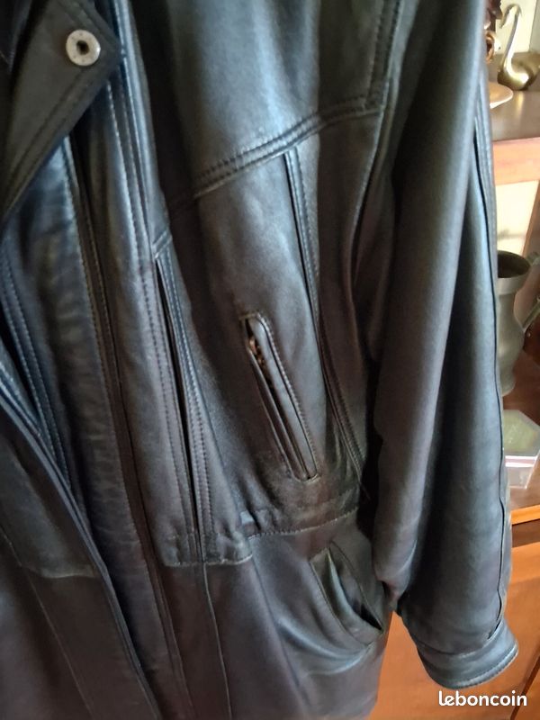 Belle parka en cuir noir (image 1)