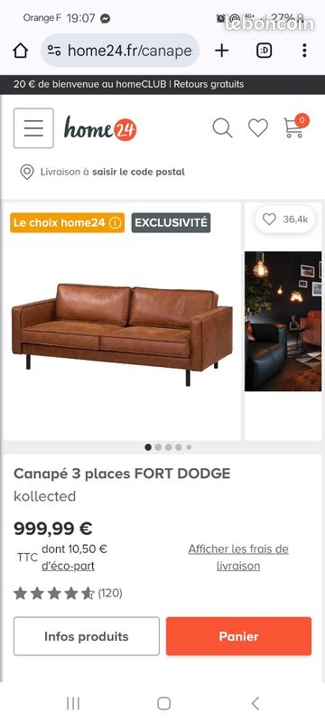 Canapé cuir marron (image 2)