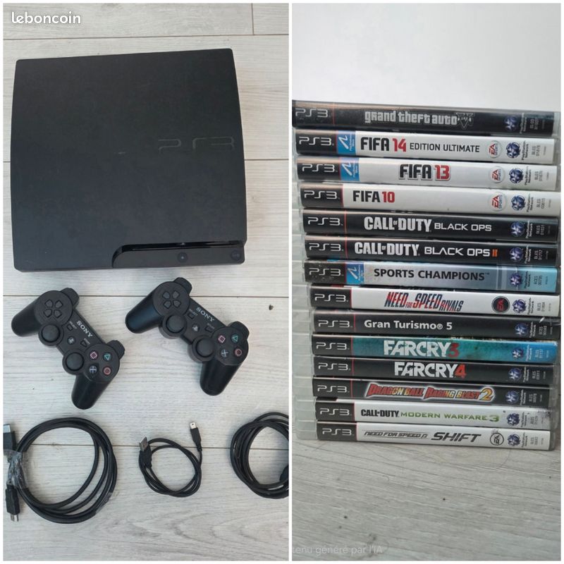 Console Sony PlayStation 3 Noire - 120 Go, Avec 16 Jeux Et 1 Manette, D'occasion