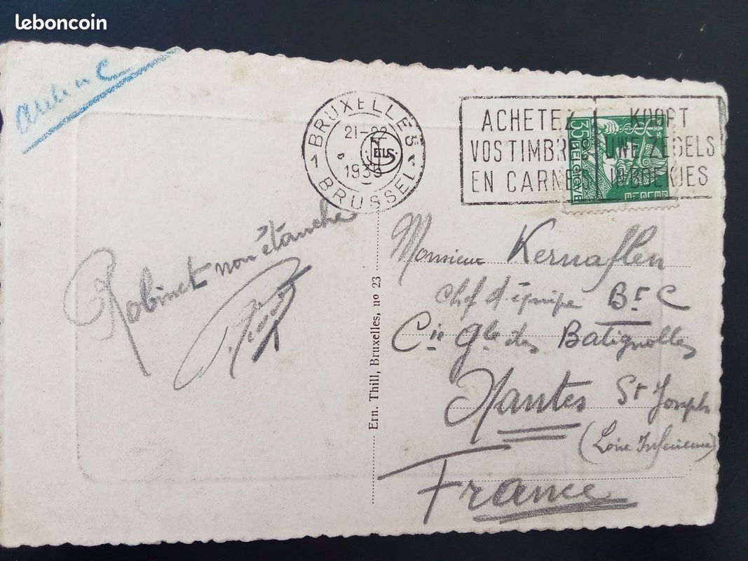 Carte postale ancienne Bruxelles - Manneken-Pis - Édition Ern. Thill - Voyage 1939 (image 2)