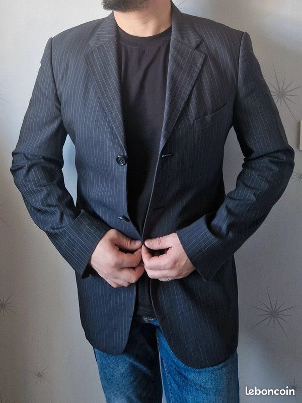 Manteau Homme Hugo Boss Marine En Laine Vierge - Taille 50, Occasion Très Bon état, Fabriqué En Pologne