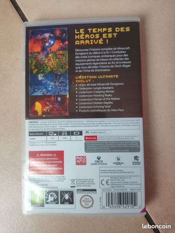 Jeu switch cartouche mincraft dungeons ultimate édition nintendo (image 3)