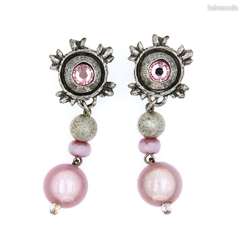 Boucles D'oreilles Pendantes Anciennes Clips Argent – Strass Créateur – Acier