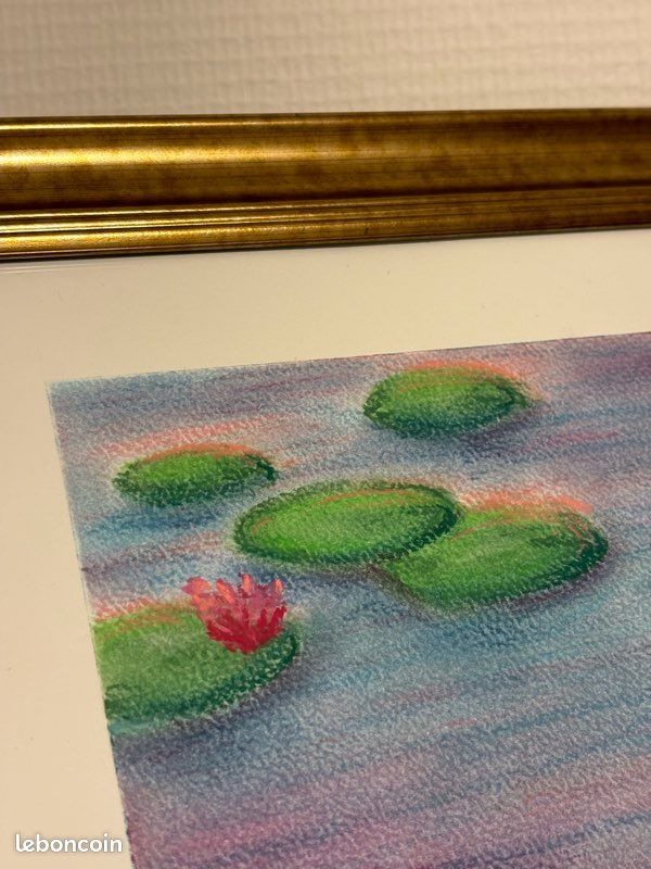 Cadre vintage doré avec dessin pastel sec Nénuphars (image 3)