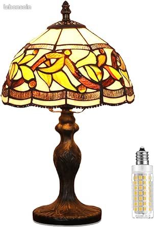 MIAOKE Lampe Tiffany, Vintage Fleur Vitrail Style Table Lampe, Chambre Lampe Art Deco Vintage Lampe De Salon Sur Table, Ampoule E27 NON Fournie (Feuilles Fleur) [Classe énergétique F] (image 1)