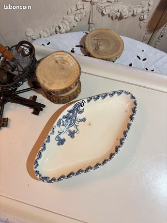 Petit Ravier Ancien Faïencerie Nouvelle De Givors - Décor Carreaux Bleus
