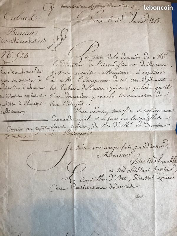 50 lettres administration des tabacs - manufacture tabac de Lyon 1813 à 1838 (image 3)