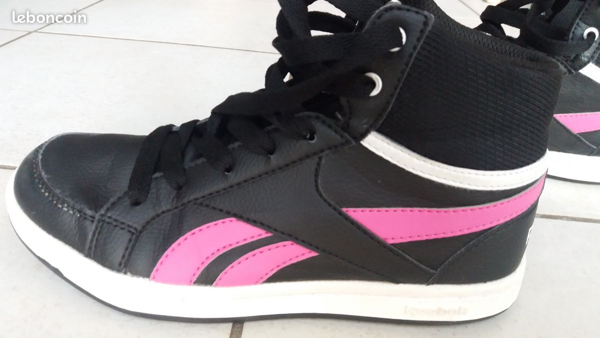 Baskets montantes REEBOK Royal Flag noires et roses 34 Chaussures