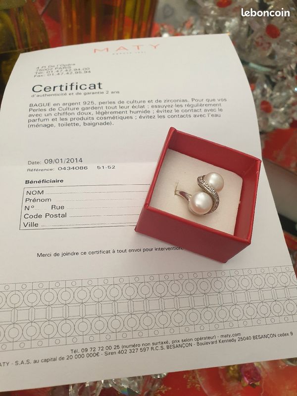 Bijouterie Maty Bague Perle Bague Perle D'Eau Douce 7-8 Mm Et