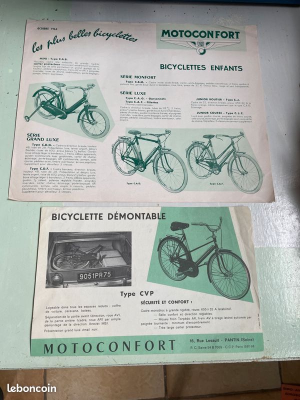 2 Brochures Motoconfort les plus belles bicyclettes et démontable (image 1)