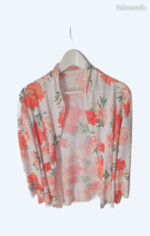 Cardigan Vintage Femme •T 36-Viscose&Soie•Motif Floral (image 1)