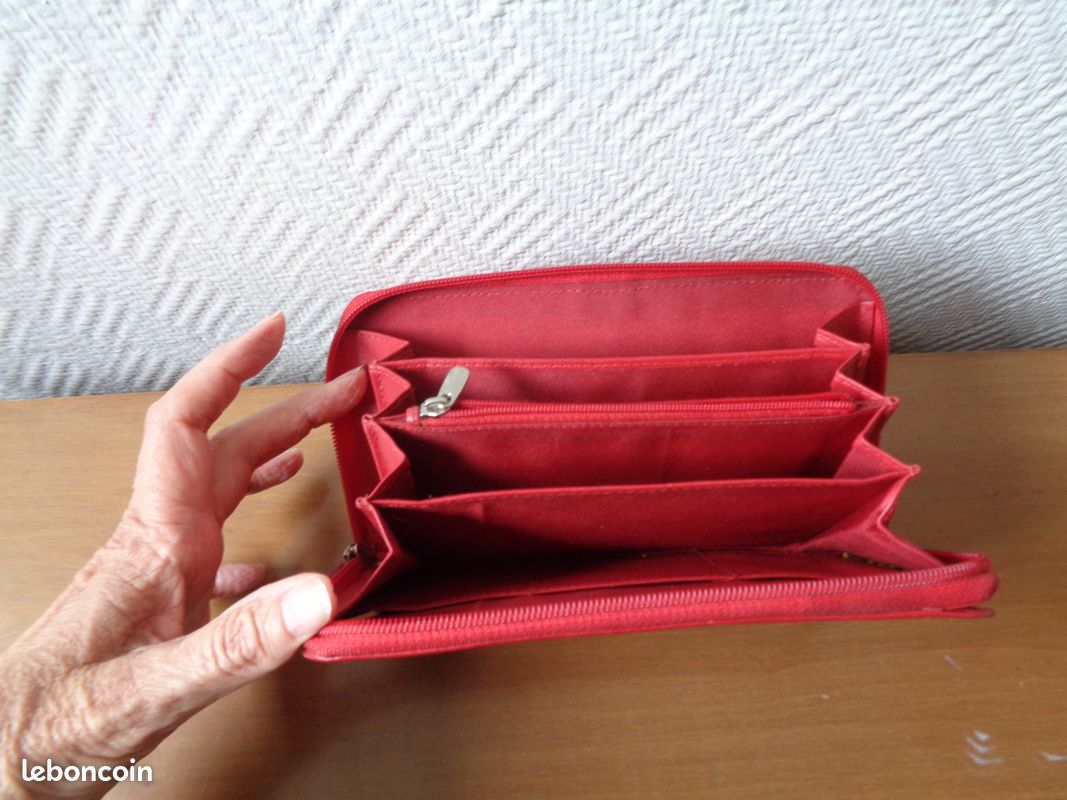 Porte-monnaie Cuir LOLUNA Compact - Rouge, 11x8 Cm, 2 Fermetures, Poche Pour Clés, Unisexe