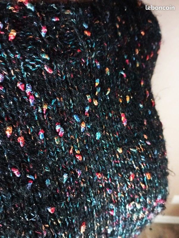 Pull Femme UVA Vintage Noir | Taille M | Brodé Paillettes | Tricot | USA