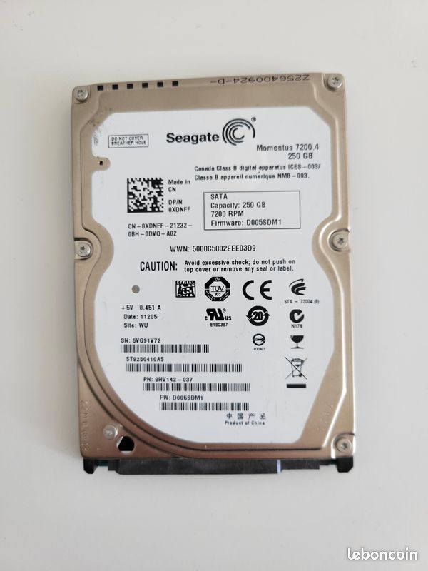 Disque Dur Seagate Momentus 320 Go - 2.5 Pouces, 7200 RPM, SATA - Occasion Fonctionnel