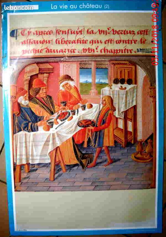 Affiche scolaire pédagogique Moyen Âge Repas au Château Vie des paysans au XVe siècle (image 2)