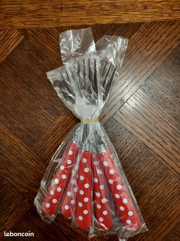 Service De 24 Couverts Geneviève Lethu - Rouge à Pois Blancs - Inox - Neuf