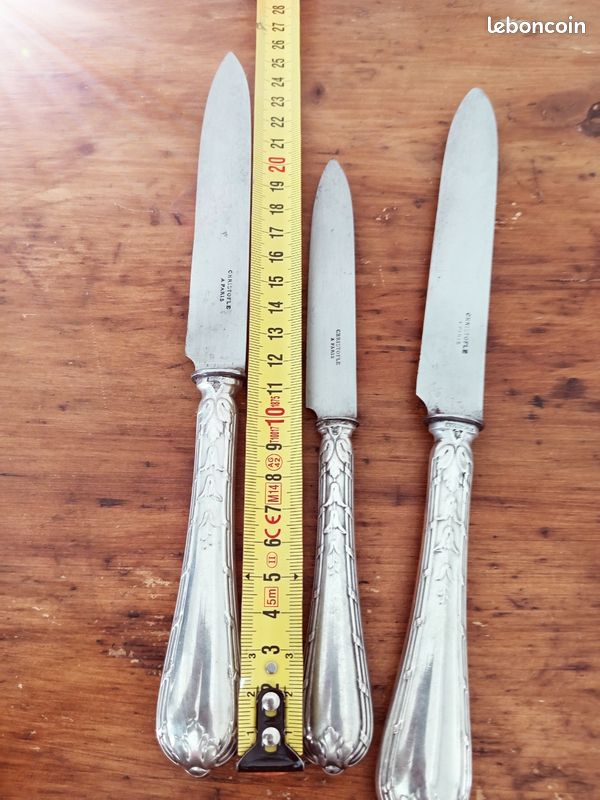 Lot De 12 Couteaux De Table En Métal Argenté Modèle Marly - 24,7 Cm