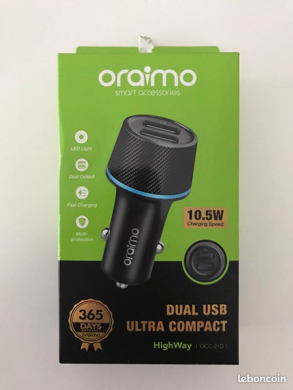 Chargeur rapide allume-cigare 2 ports USB - ORAIMO (image 1)