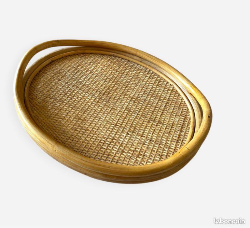 Plateau Vintage Années 70 En Bambou Et Nacre - Doré, Déco Rétro