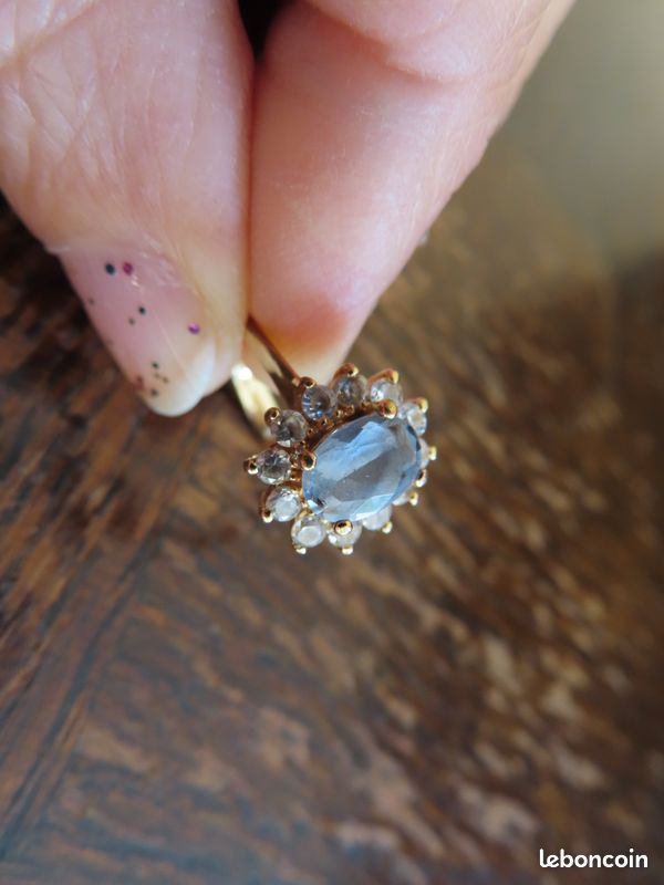 Bague Fleur 14mm Aigue-marine Plaqué Or 18K 5 Microns - Taille 56 - Dolly-Bijoux - Neuf Avec étiquettes