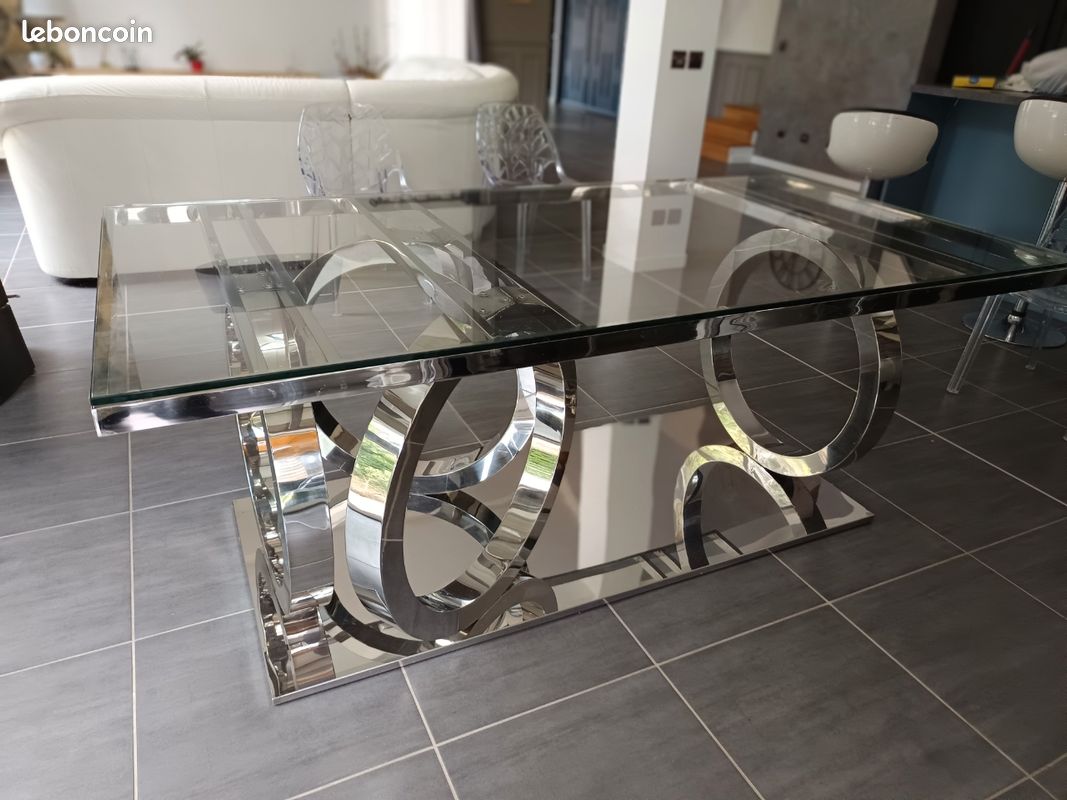 Table design salle à manger métal et verre (image 1)