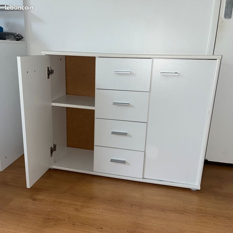 Commode 2 portes & 4 tiroirs – Blanc (image 4)
