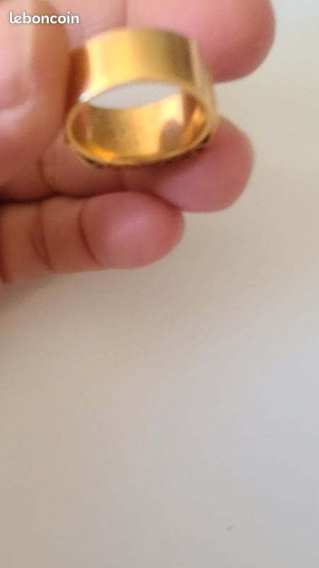 Bague Vintage Plaqué Or - Jonc Perle Grenat - Taille 53 - Ancienne