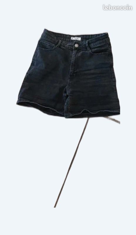 Short en coton et lin taille haute pour femme Noir Noir - Sport