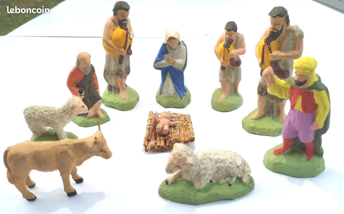 Ancien Santon Devineau BOEUF floqué H: 9 cm Crèche Noël | eBay