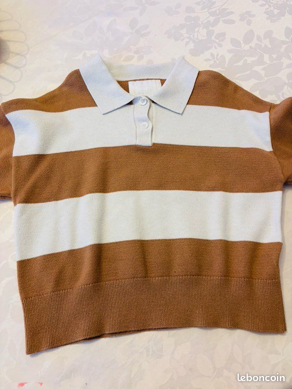 Pull d’hiver a col à rayures crème et camel de chez Zara. Taille 11-12 ans. Très bon état (image 3)