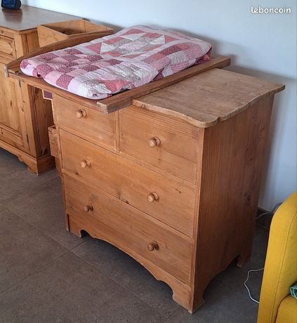 Table à Langer Et Commode En Pin Massif Miel - 3 Tiroirs - Marque Autour De Bébé