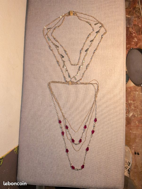 Collier Court Vintage Avec Pampilles Et Perles - Métal Doré, Occasion