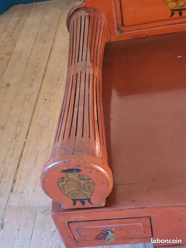 Lit de fumeur d'opium chinois en bois laqué rouge comme console décorative de salon (image 9)