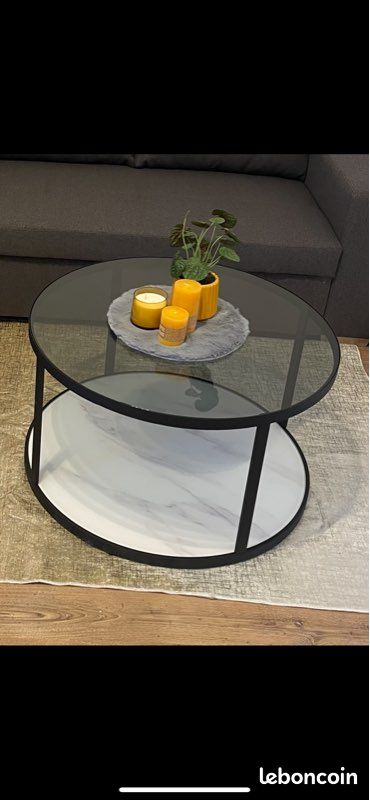 Table basse vitrée et marbre (image 1)