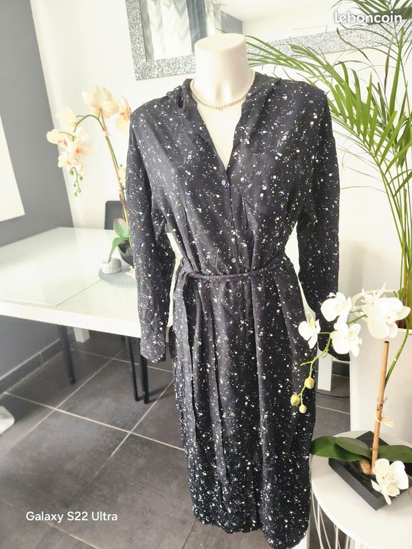 Robe Noire One Step Taille 40 - Genou, En Polyester/viscose/élasthanne, Occasion Très Bon état
