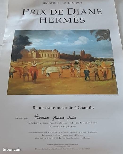 Plaque Hermès Concours Hippique Prix De Diane Chantilly 1989 - Alu émaillé
