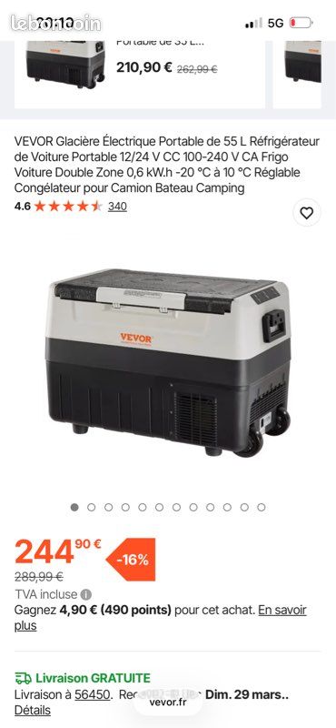 Glacière électrique VEVOR 55L Double Zone, 12V Pour Voiture Et Camping