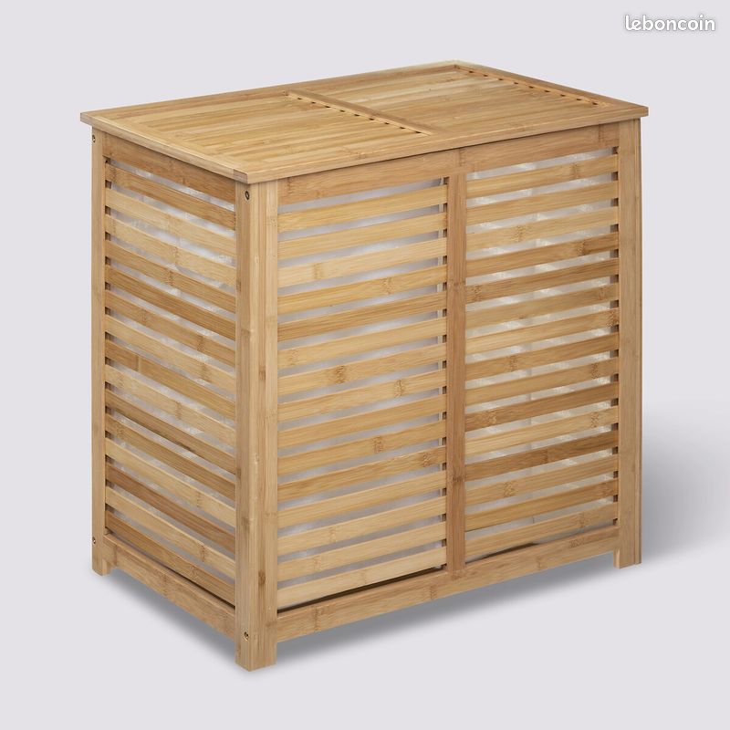 Meuble panier à linge double en bambou 50L+50L "SICELA" (image 1)