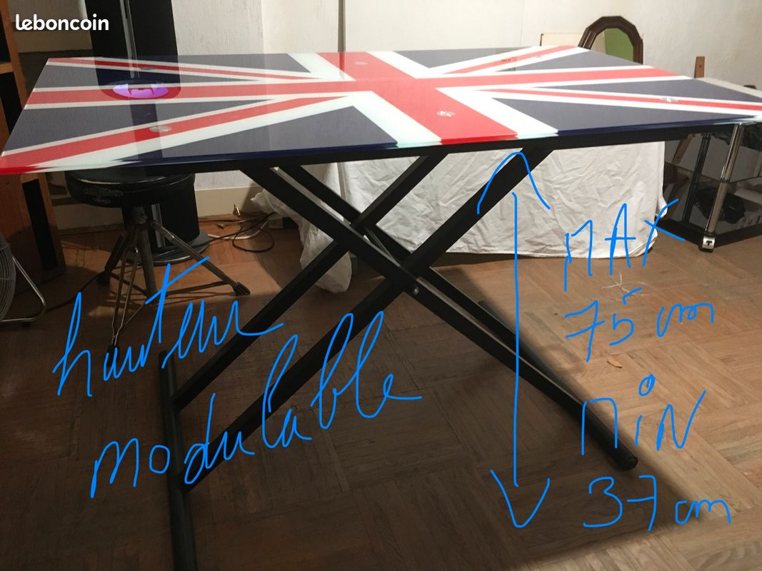 Table avec plateau en verre motif drapeau britannique UK (image 2)