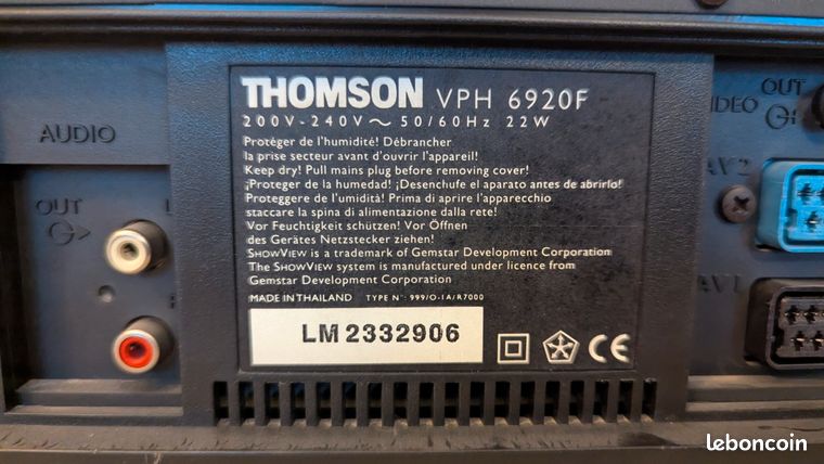 Magnétoscope thomson VPH-6920F sans télécommande