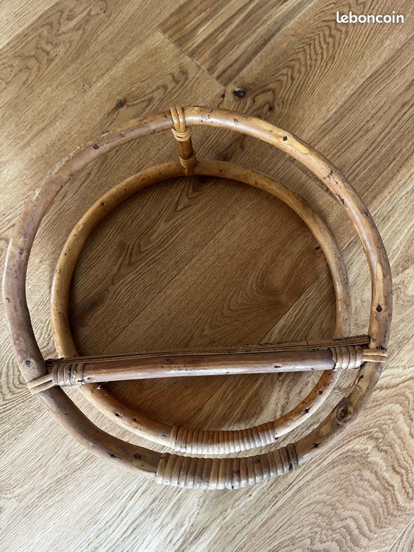 Paire d’étagères murale ronde D. 34 cm en rotin naturel 1 tablette (image 2)
